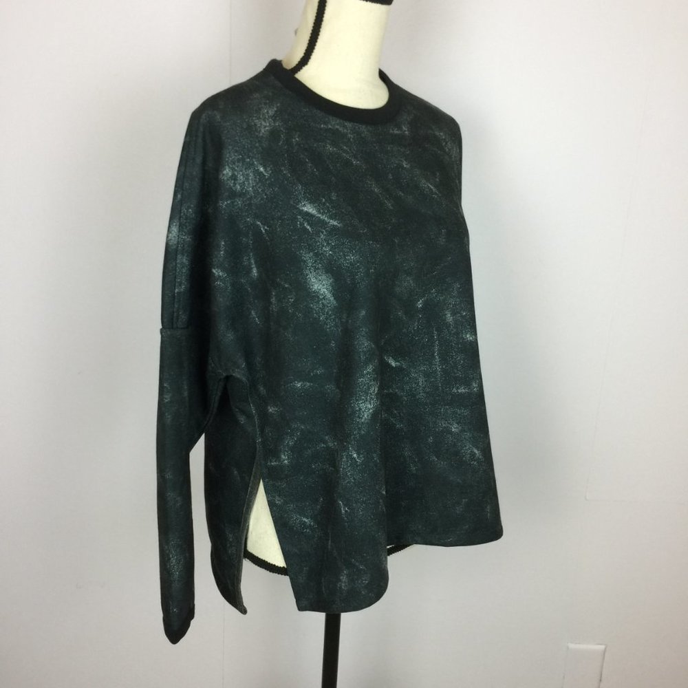 Like new! Adidas ID Sweatshirt L Black Gray Knit Tie Dye Side Slit Long Sleeve - Picture 3 of 11